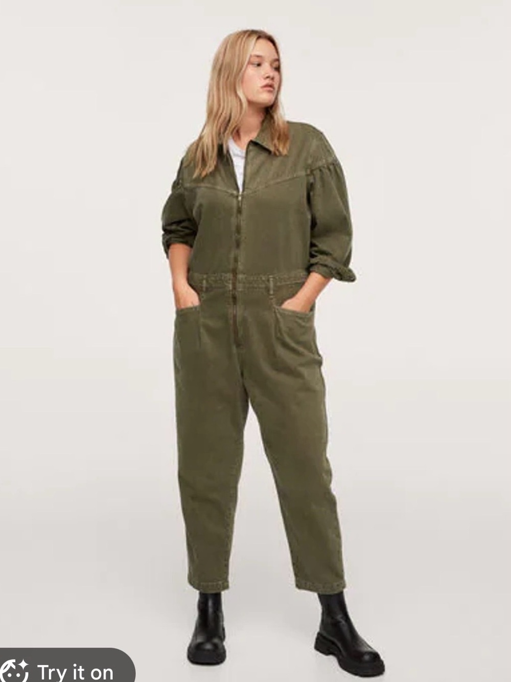 Mango Olive Green Utility Jumpsuit